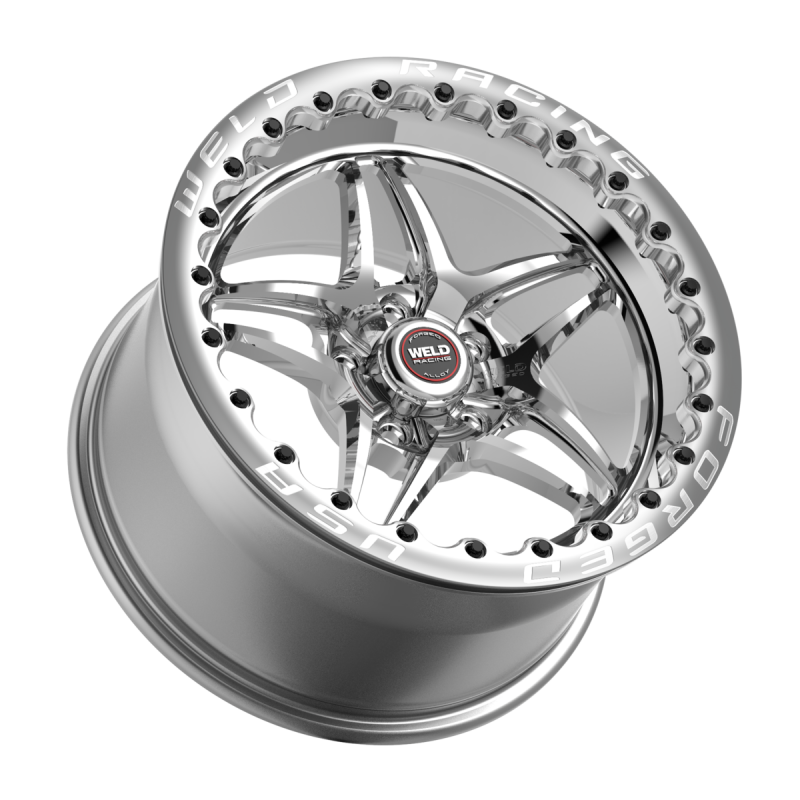Polished Weld S81 Beadlock forged wheel with 17x10 inch size, 5x120 bolt pattern, center-polished shell, and beadlock design.