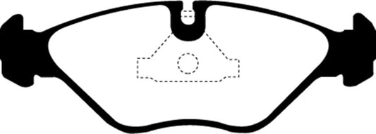 EBC Ultimax2 front brake pads for Saab 9000 2.0, OE type, showing the new brake pad with metal backing and friction material surface.