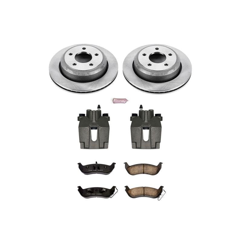 PowerStop OE rear brake kit with calipers for 2010-2011 Ford Ranger, includes brake rotors and hardware for enhanced stopping power.