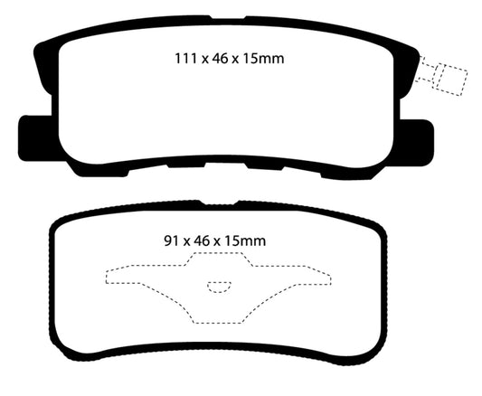 EBC Redstuff rear brake pads for Chrysler 200 3.6 models, high-performance brake pads with red friction material.