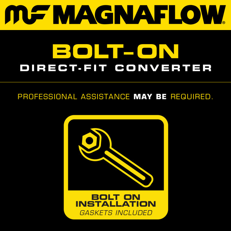 MagnaFlow direct fit catalytic converter for 2003-2004 Toyota Tundra V8 4.7L gas engine, shown with metal body and inlet/outlet ports.