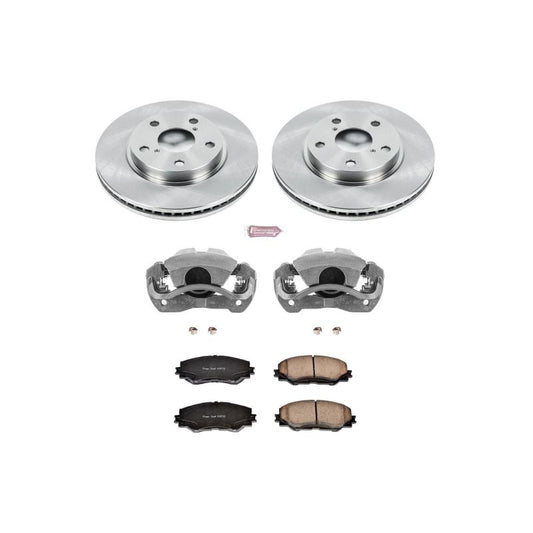 PowerStop OE brake kit with front calipers for Lexus HS250h 2010-2012, including rotors and brake pads, installed on the vehicle.