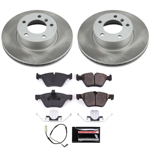 PowerStop semi-coated front brake rotor kit for 2007 BMW 328xi, performance brake components with ventilated design.