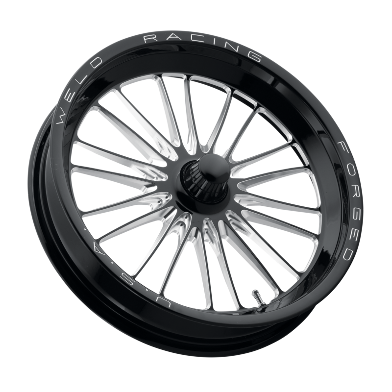 Weld RPM Frontrunner 15x3.5 forged wheel in gloss black milled finish with Anglia spindle and 1.75 inch backspacing.