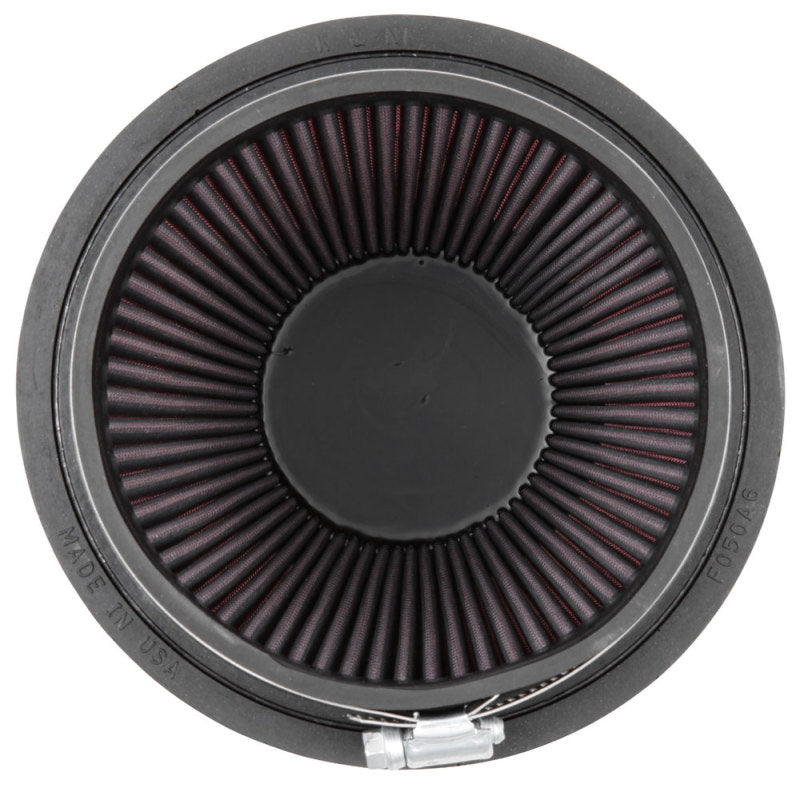 K&N Engineering universal rubber air filter with 5-inch flange, 6.5-inch base, 4.375-inch top, and 7-inch height.
