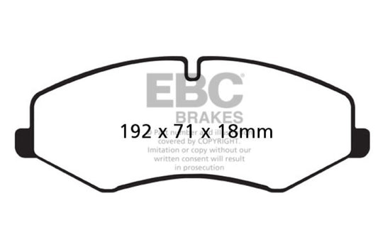 EBC Ultimax2 front brake pads for Land Rover LR4 2010-2014, OE quality, showing the brake pad set with metal backing plates