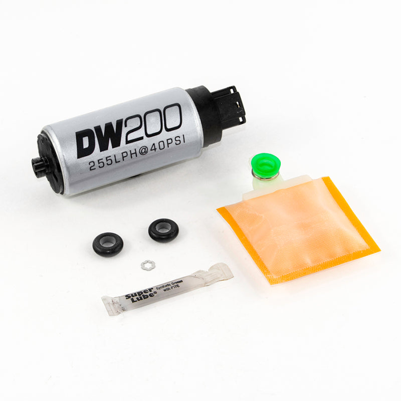 DeatschWerks 255 LPH in-tank fuel pump with setup kit for 2006-2009 Honda S2000, showing pump and installation components.