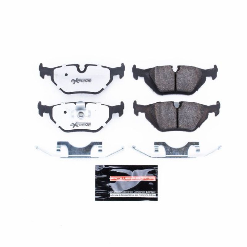 PowerStop Z26 Extreme Street rear brake pads with hardware for BMW 525i, high-performance brake pads for improved stopping power.