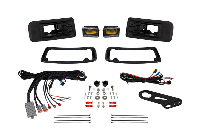 Diode Dynamics Ford Maverick Elite Series yellow fog lights kit with two add-on fog lamps installed on the vehicle.