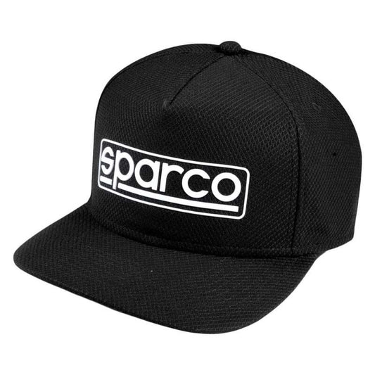 SPARCO Stretch Nero headwear cap, close-up view showing black fabric and comfortable fit, designed for racing and casual wear.