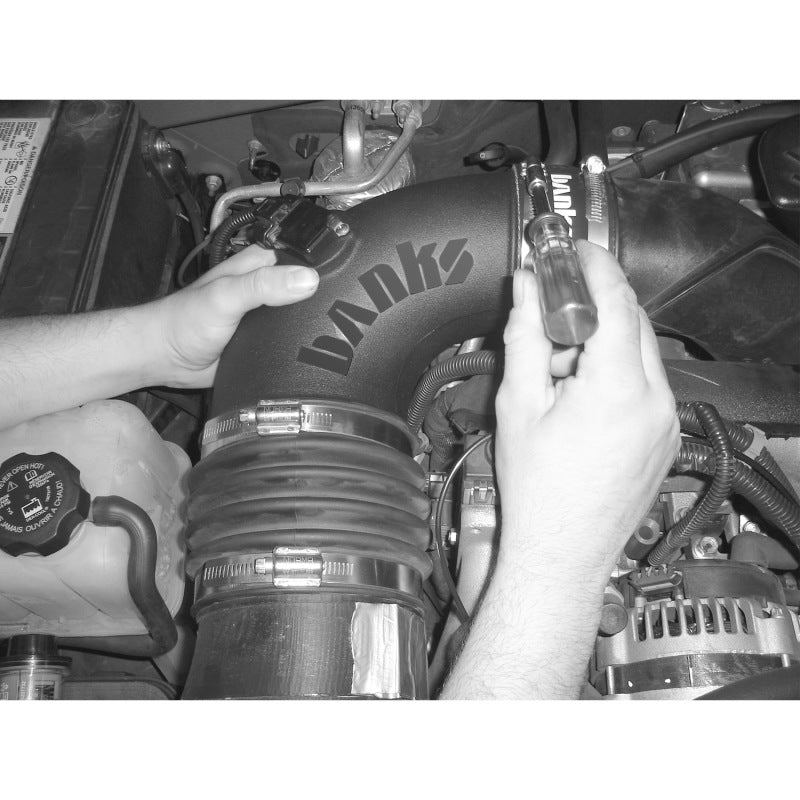 Banks Power 06-07 Chevy 6.6L LLY/LBZ Ram-Air Intake System with dry filter, showcasing the short ram air intake and filter components.