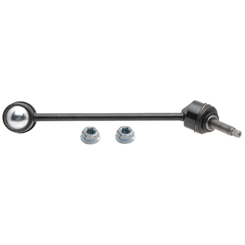 Moog rear left sway bar endlink for Jaguar XKR 2007-2015, showing the metal link with rubber bushings attached.