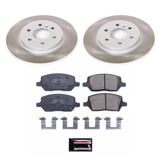 PowerStop semi-coated rear brake rotor kit for Saturn Relay 2006-2007, performance brake upgrade with drilled and slotted design.