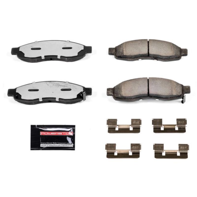 PowerStop Z36 performance brake pads with hardware for the front of Infiniti QX56 2004-2005 truck and tow brake system