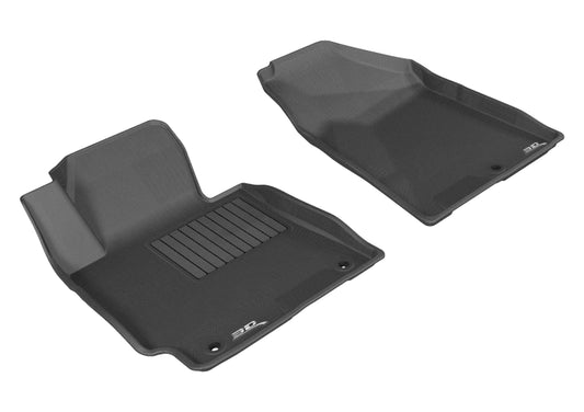 Black 3D MAXpider rubber floor mat for the first row of 2014-2018 Kia Forte Kagu, featuring textured surface and precise fit.