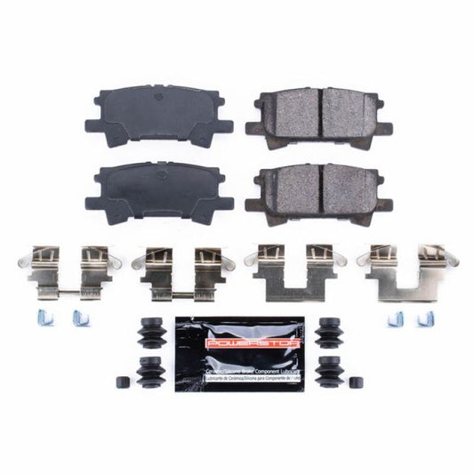 PowerStop Z23 Evolution Sport rear brake pads for Lexus RX330 2004-2006 with hardware, high-performance brake replacement.