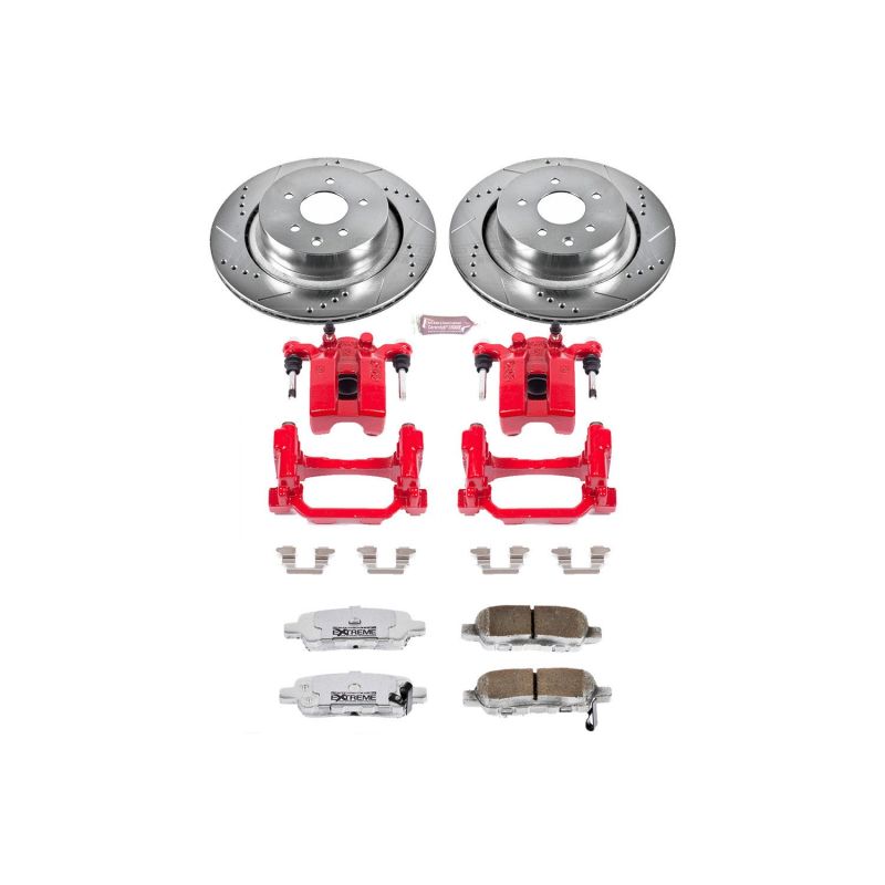 PowerStop Z26 Street Warrior rear brake kit with calipers for 2007-2008 Infiniti G35, high-performance brake system.