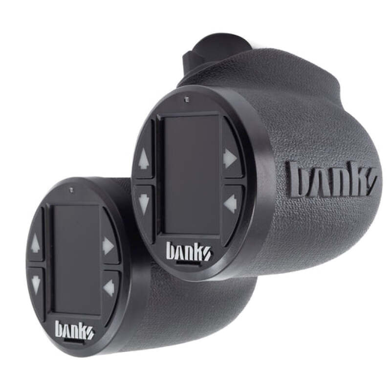 Banks Power Dodge RAM 1500 iDash Stealth Pod Mounts for dual gauge, showing sleek black gauge pods installed in the vehicle interior.