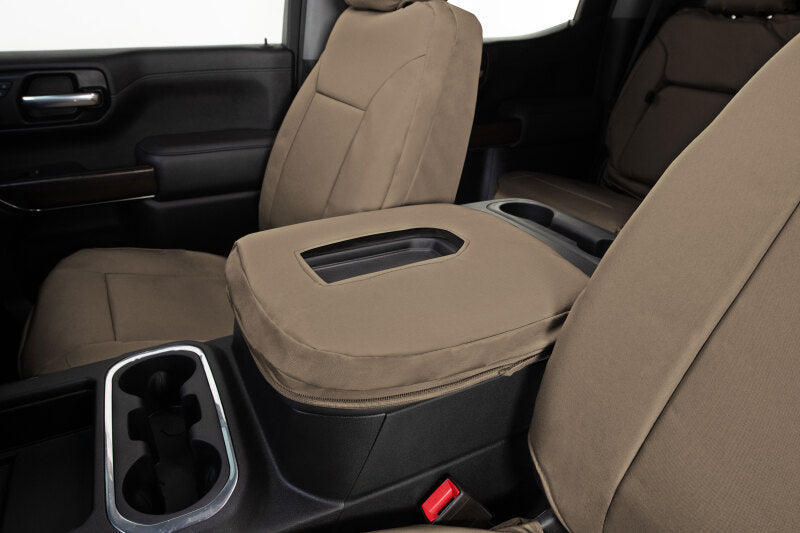Covercraft Endura PrecisionFit tan seat covers for second row of Jeep Wrangler 18-24 model, custom-fit upholstery protection