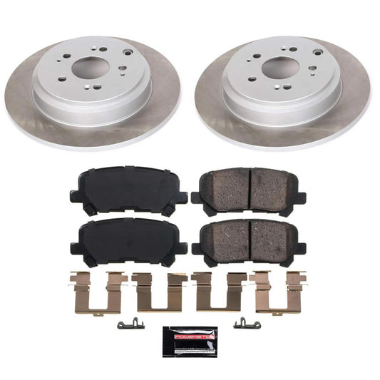 PowerStop rear semi-coated rotor kit for Honda Pilot 2012-2015, performance brake rotor set with black coating and vented design.