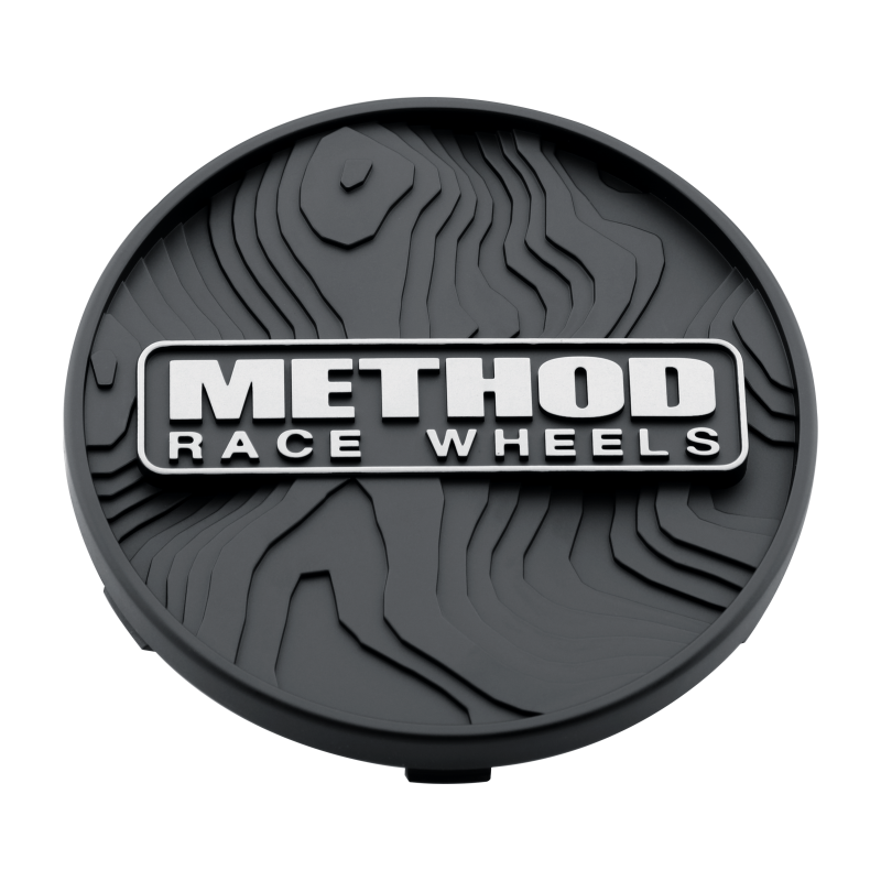 Black Method Wheels Cap TOPO 64mm snap-in wheel center cap for Method Wheels vehicles, featuring a sleek design.