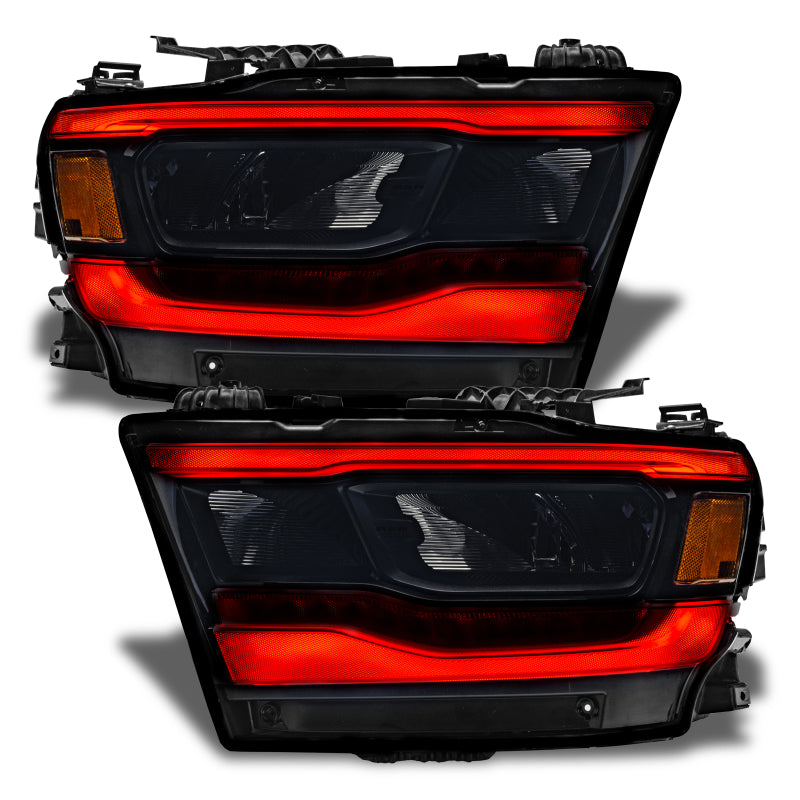 Oracle Lighting RGB+W headlight DRL kit for Dodge RAM 1500 2019-2021, reflector LED headlights with color-changing features.