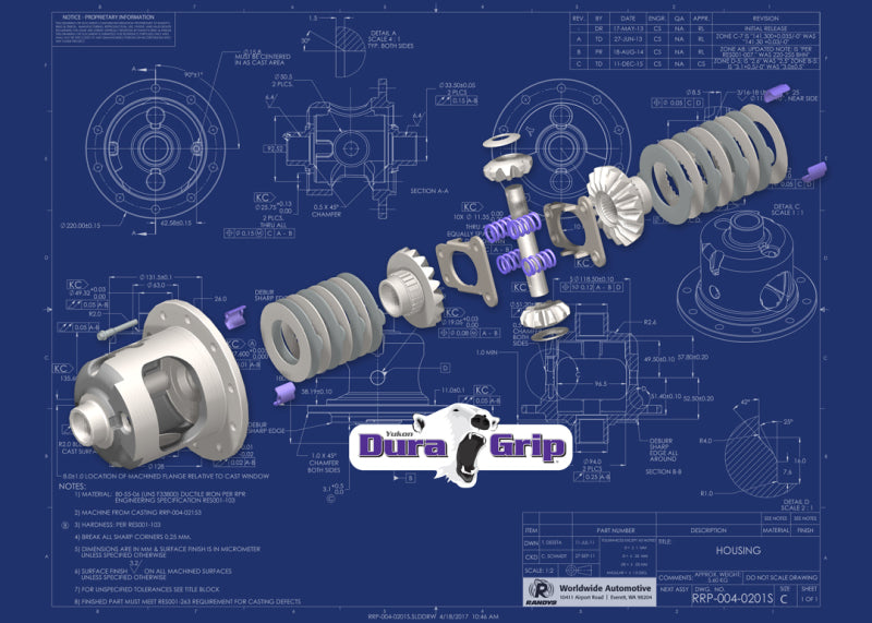 Yukon Gear Dura Grip differential for GM and Chrysler 11.5-inch, 30 spline, showing the durable gear components.