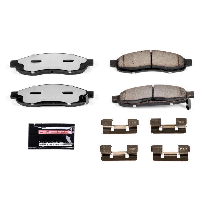 PowerStop Z36 performance brake pads with hardware for front of Infiniti QX56 2005-2006, designed for truck and tow applications.