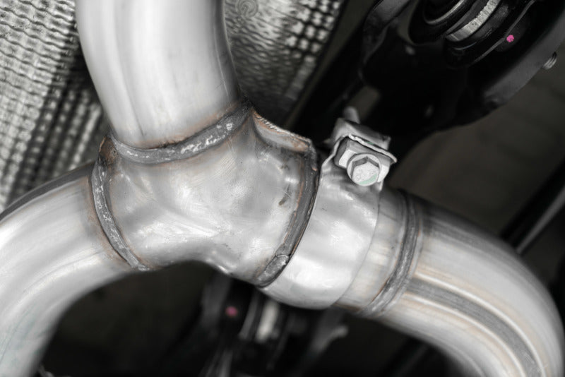 MBRP 19-21 VW Jetta GLI T304 stainless steel 3-inch cat-back exhaust with dual rear exit, showing polished tips and exhaust pipe.