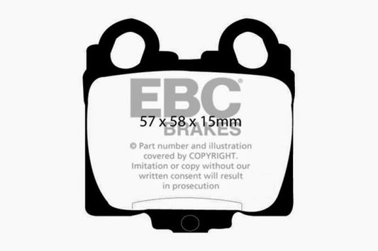 EBC Redstuff rear brake pads for Lexus GS300 3.0, high-performance brake pads with red friction material on a clean surface.