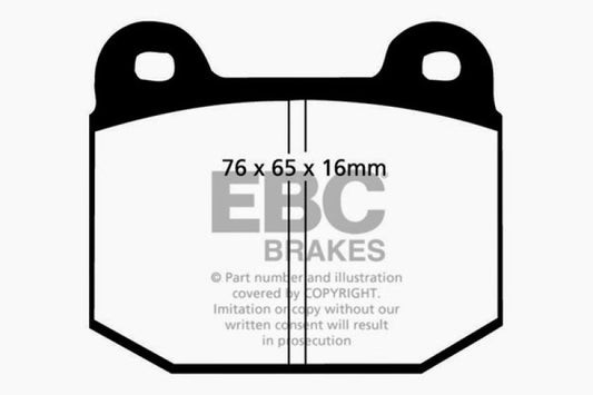 EBC Greenstuff front brake pads for Alfa Romeo 75 1.6 (1987-1992) performance brake pads, showing the pad design and friction surface.