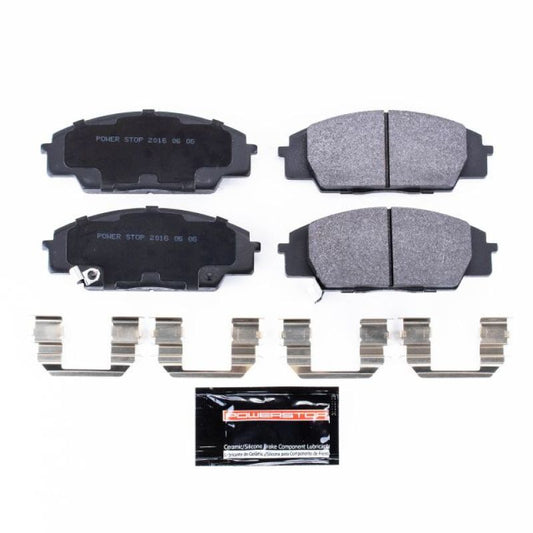 PowerStop front track day SPEC brake pads for 2007-2010 Acura CSX, high-performance racing brake pads shown in image.