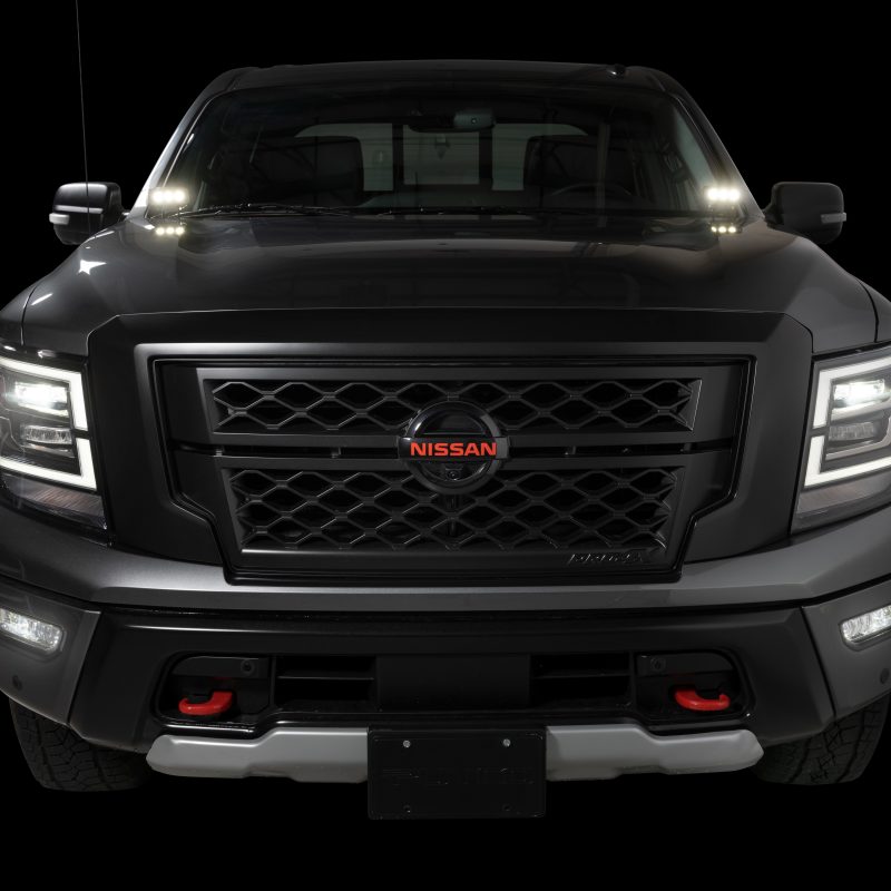 Putco Luminix Hood Brackets for Nissan Titan 2016-2022, designed to hold Luminix Block Lamps PN 10004 or 10007 on the hood.