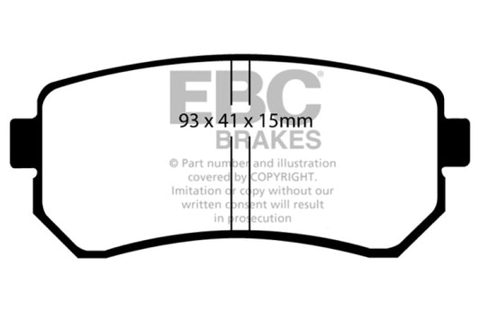 EBC Greenstuff rear brake pads for Hyundai Accent 1.6, performance brake pads for enhanced stopping power and durability.