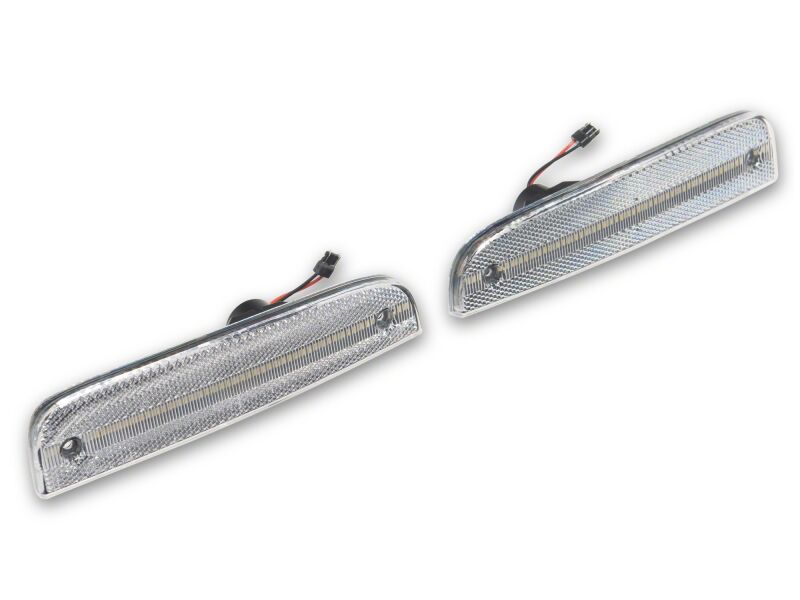 Raxiom clear LED side marker lights for 97-01 Jeep Cherokee XJ, mounted on vehicle side with reflective lens and wiring.