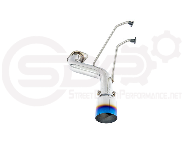 Mazda MX-5 Miata ND 2016-2025 Street Driven Performance axle back exhaust with 4-inch burnt or chrome tips, rear view.