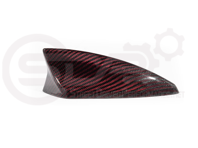 Red carbon fiber shark fin antenna cover for Cadillac ATS, CTS, CT4, and CT5, by Street Driven Performance.