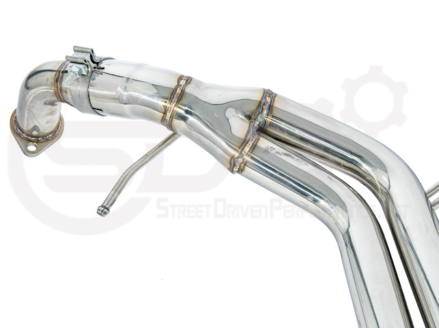 Hyundai Veloster Turbo 2013-2018 exhaust axle back with dual 4-inch burnt tips or chrome, featuring Street Driven Performance muffler delete.