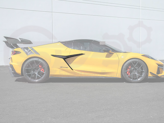 Carbon fiber side fender vent doors for 2023+ Corvette C8 E-Ray and Z06 by Street Driven Performance, featuring three-piece design.