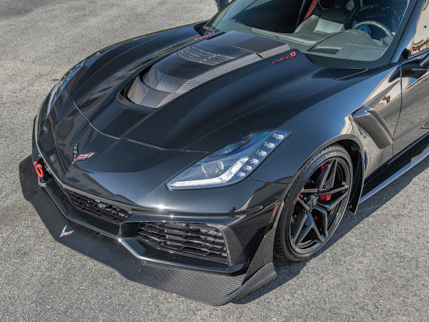 2019 CHEVROLET CORVETTE C7 ZR1 CARBON FIBER FRONT BUMPER VENT BROWS INSERTS (PAIR)
