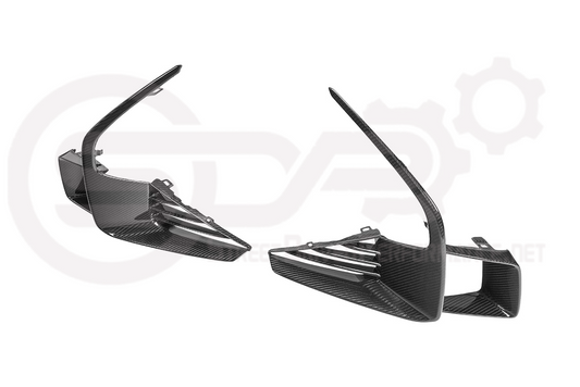 Pair of black carbon fiber front bumper side air duct inserts for 2025-up Cadillac CT5-V Blackwing, by Street Driven Performance