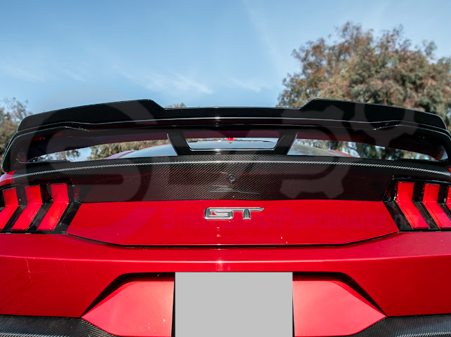 2024-UP FORD MUSTANG | DARKHORSE STYLE GLOSSY BLACK REAR TRUNK LID GURNEY FLAP WICKERBILL WING SPOILER