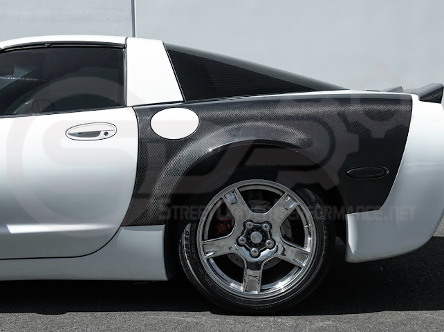 Factory style carbon fiber front and rear widebody fenders for Chevrolet Corvette C5 (1997-2004) by Street Driven Performance.
