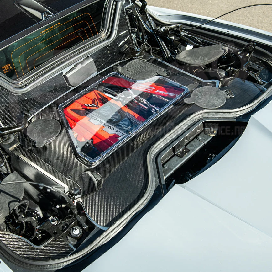 2024-PRESENT CORVETTE C8 CONVERTIBLE E-RAY| HTC EXPOSED ENGINE BAY PANEL COVER REPLACEMENT (CARBON FIBER / CARBON FLASH)