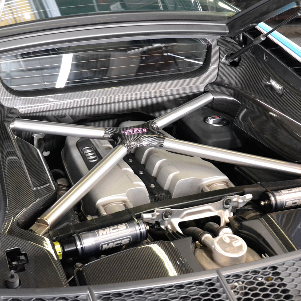 STESO Performance - Titanium X-brace for Lamborghini Huracan/Performante/Evo/STO GOLD+Forged carbon cover(satin)
