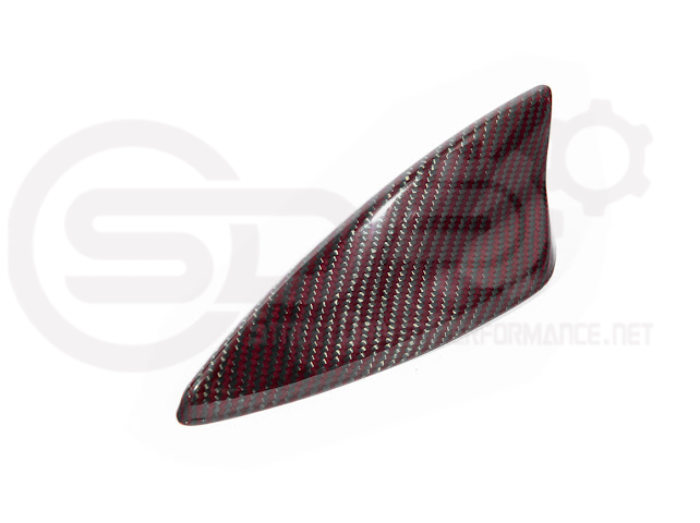 Red carbon fiber shark fin antenna cover for Cadillac ATS, CTS, CT4, and CT5 models by Street Driven Performance.