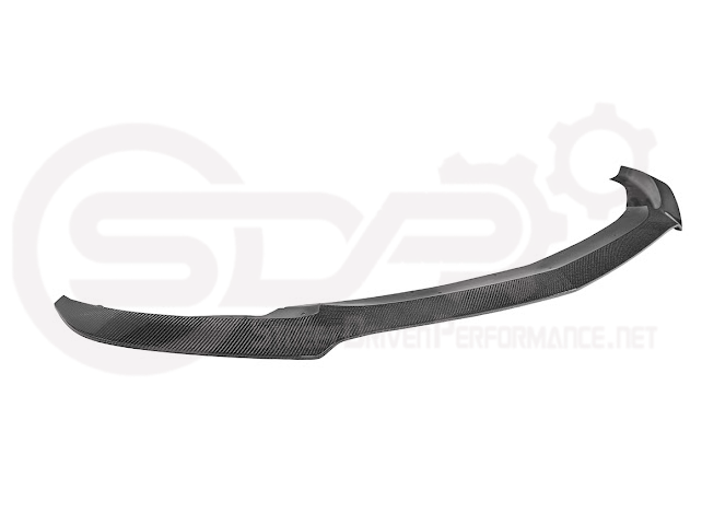 Black carbon fiber front bumper lip splitter for Cadillac CT5 Sport and V models, styled like Blackwing, by Street Driven Performance.