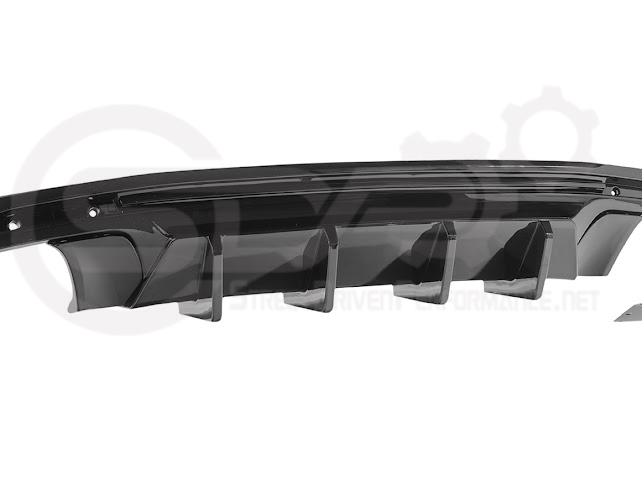 Chevrolet Camaro 2016-2024 rear bumper diffuser by SDP Performance, glossy black with finned design for a sporty look.
