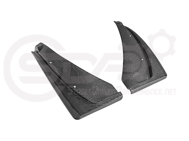 Pair of carbon fiber front and rear mud flaps for 2022-up Cadillac CT5-V Blackwing by Street Driven Performance, designed for splash protection.