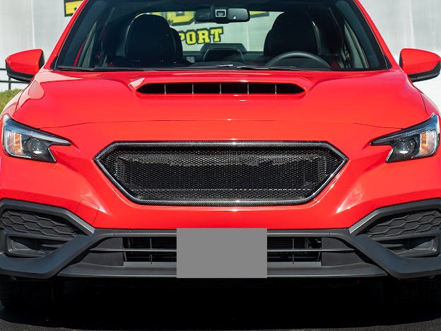 Carbon fiber mesh grille vent replacement for 2022-up Subaru WRX, JDM competition sport style front grille by Street Driven Performance.